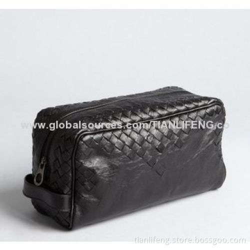 Black Leather Intrecciato Travel Bag